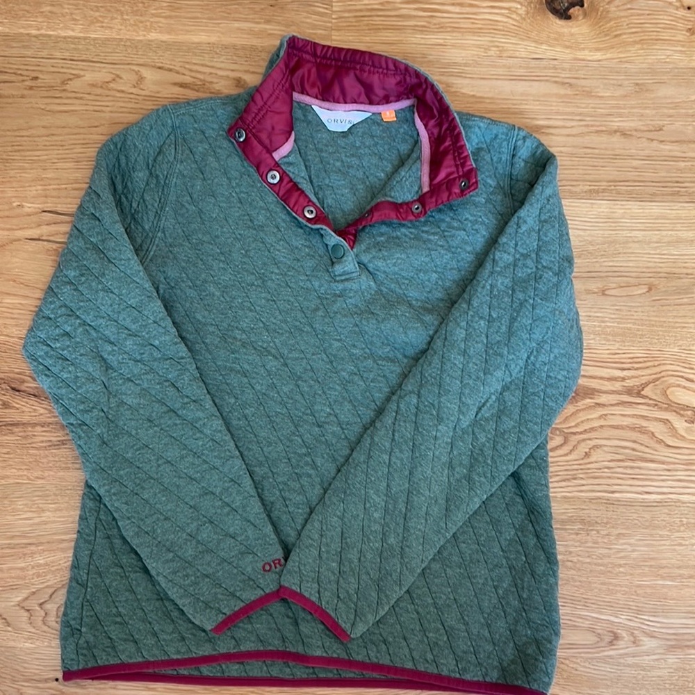 Heather Forest Green and maroon Orvis pull over